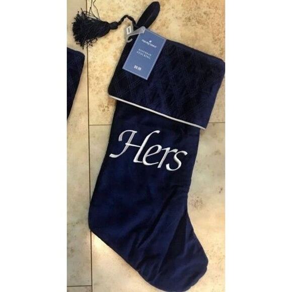 18" Monogram with Word Her in Silver Christmas Stocking Blue by Harvey Lewis - Picture 1 of 1